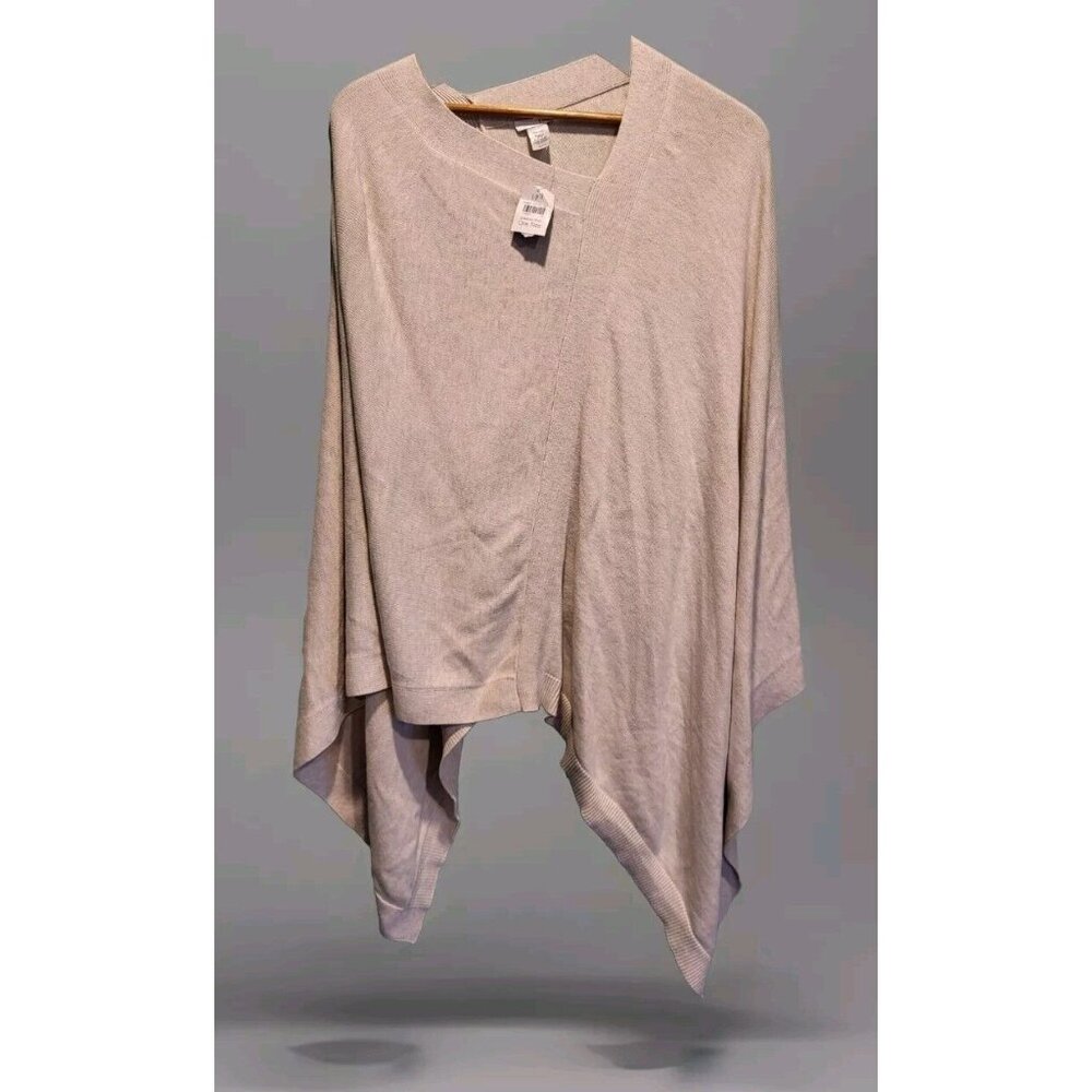 New J Jill Oatmeal Knit Poncho One Size Bamboo Blend Asymmetrical